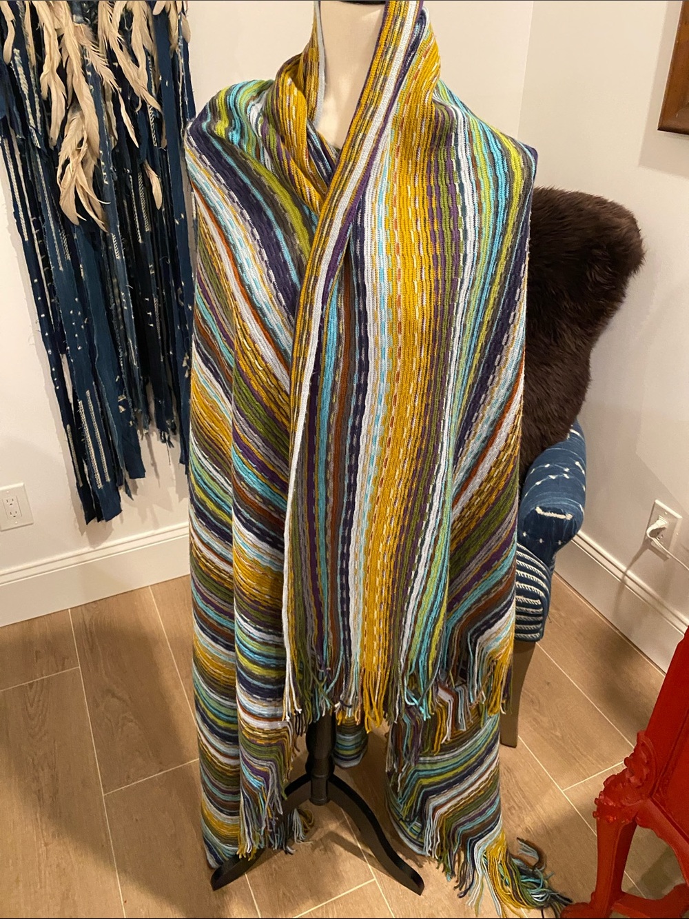 Echo Multicolor Striped Throw Blanket - Yellow, Blue & Green